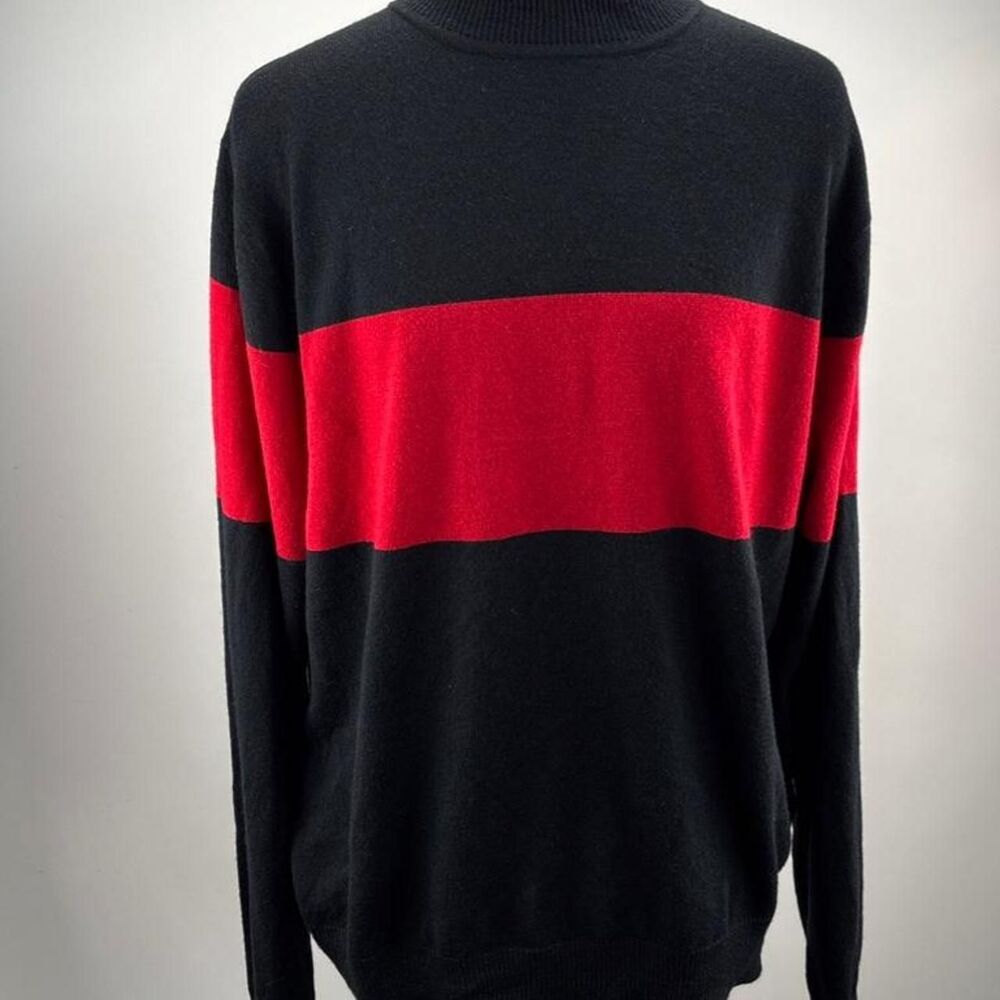 Fashion Nova Men Black & Red Stripe Mock Neck Turtleneck Sweater Size Large